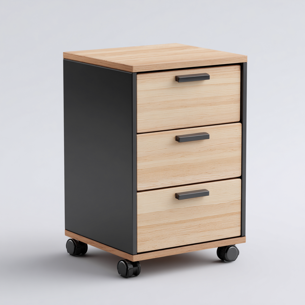 Aktenschrank Holz - Schwarz-Braun - 42x38x65 cm - Büroaufbewahrung - Rollbar-Denuploft