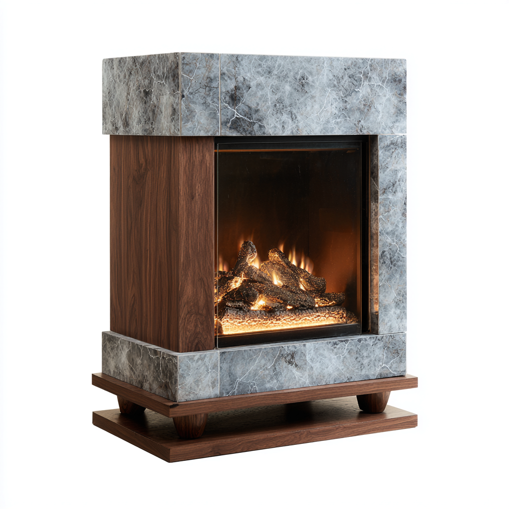 Kamin Elektrokamin Holz und Stein 70x40x90 cm Grau Modernes Design-Denuploft