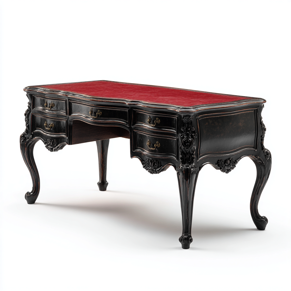 Schreibtisch Massivholz 140x70x78 cm - Schwarz - Klassischer Barockstil-Denuploft