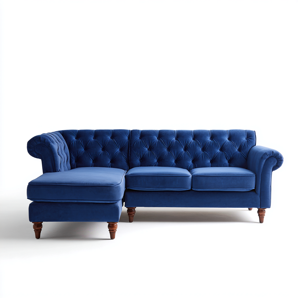 Ecksofa Samtstoff 270x170x85 cm Blau Chesterfield Stil-Denuploft