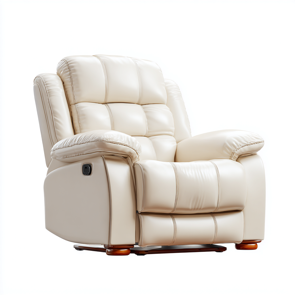 Liegesessel aus Echtleder - 105x100x102 cm - creme - Relaxsessel mit Holzdetails und verstellbarer Rückenlehne-Denuploft