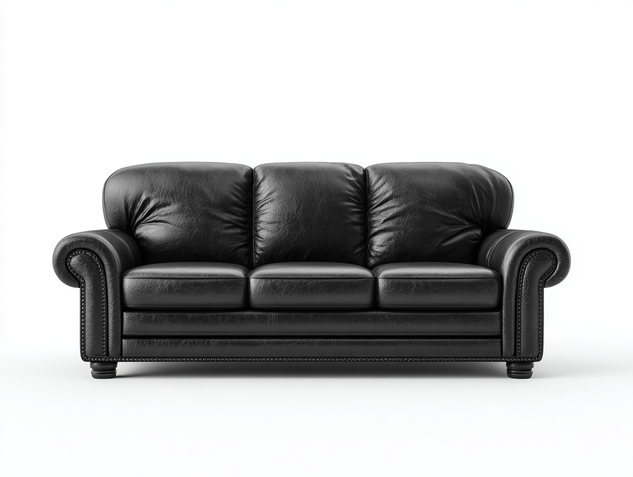 Canapé 3 places en cuir 215x90x85 cm - noir - style classique pour salon-Oakgoyard