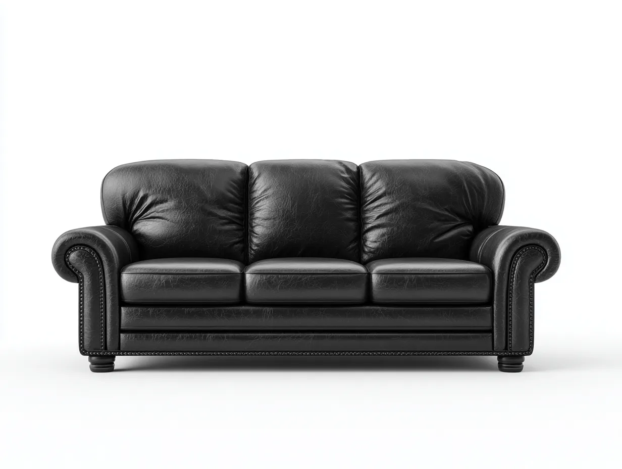 Canapé 3 places en cuir 215x90x85 cm - noir - style classique pour salon-Oakgoyard