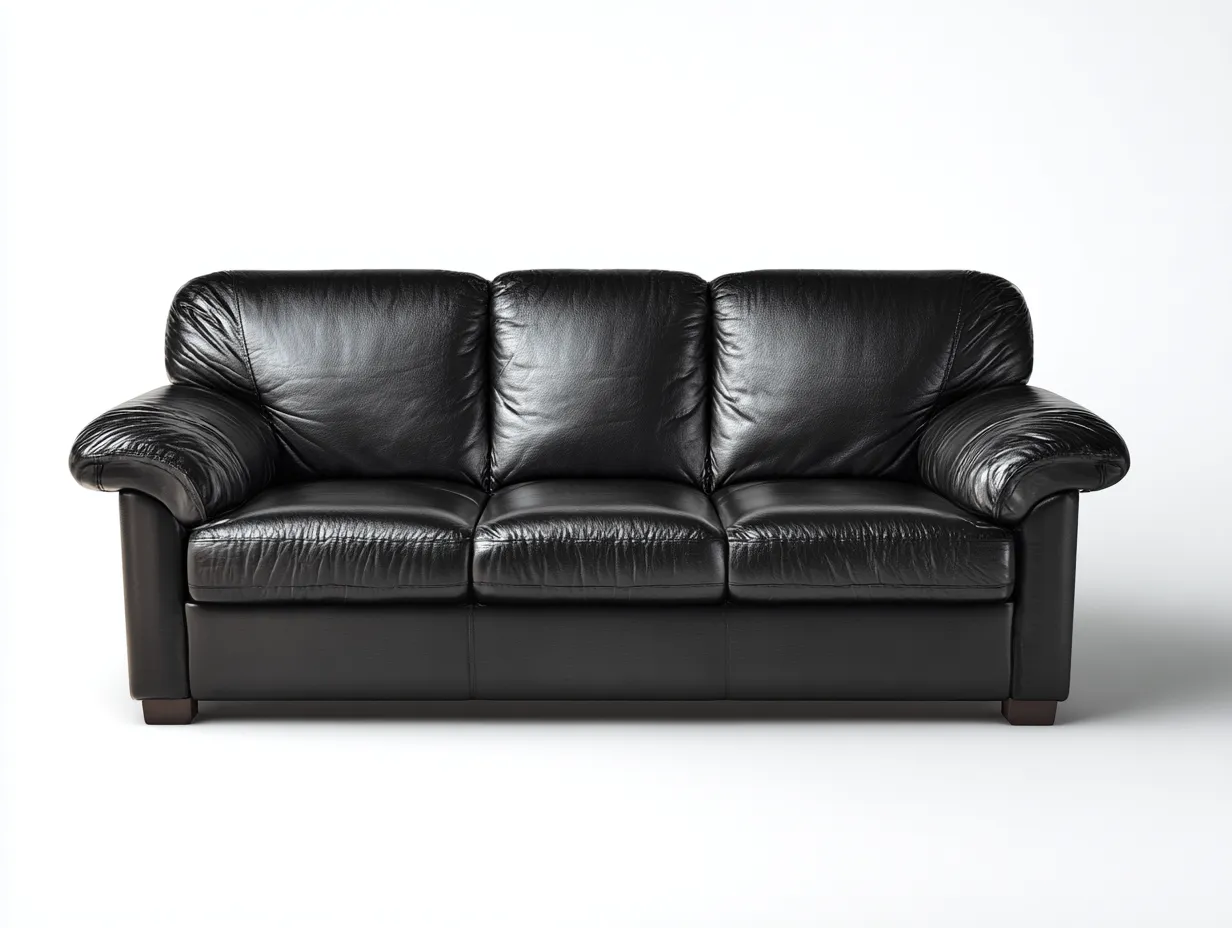 Canapé 3 places en cuir 205x90x85 cm - noir - style classique pour salon-Oakgoyard