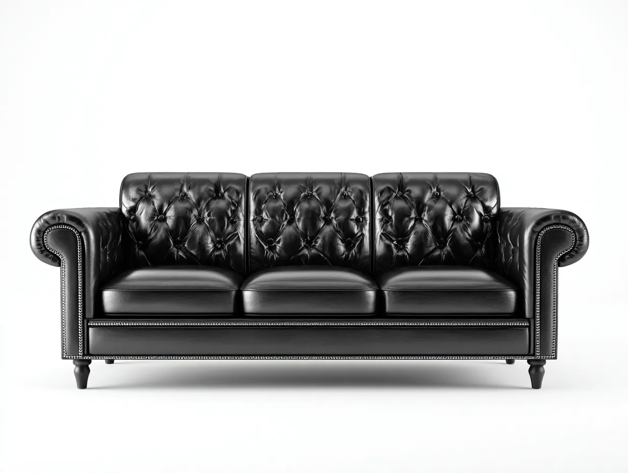 Canapé 3 places revêtement cuir synthétique capitonné 225x92x90 cm - noir - style classique-Oakgoyard