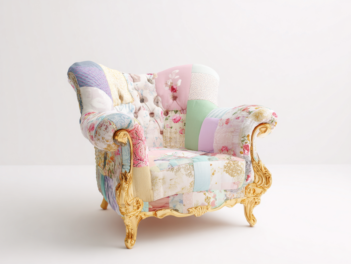 Fauteuil en tissu patchwork 95x85x105 cm - multicolore et doré - style classique décoratif-Oakgoyard