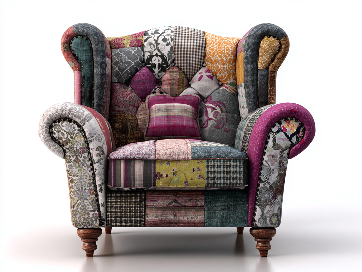 Fauteuil en tissu patchwork 85x90x105 cm - multicolore - style vintage pour salon-Oakgoyard