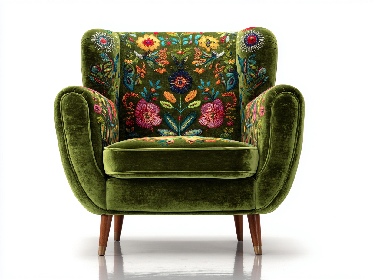 Fauteuil en tissu avec structure rembourrée 85x90x95 cm - Vert - Style décoratif-Oakgoyard