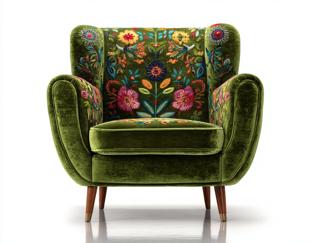 Fauteuil en tissu avec structure rembourrée 85x90x95 cm - Vert - Style décoratif-Oakgoyard