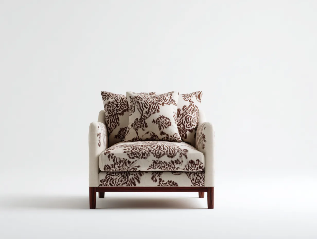 Fauteuil en tissu imprimé 80x85x90 cm - beige et marron - style classique pour salon-Oakgoyard