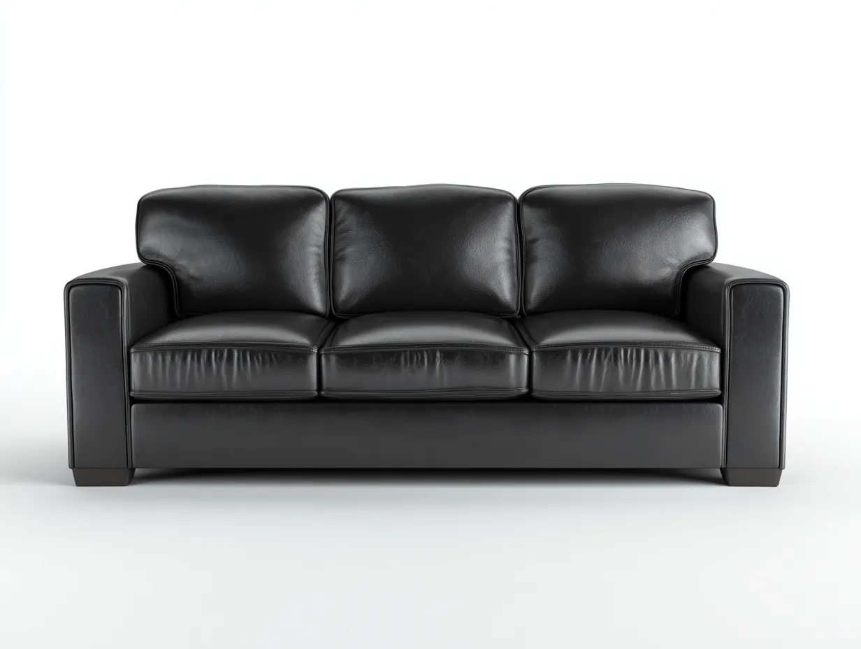 Canapé 3 places en cuir rembourré 205x90x95 cm - noir - style contemporain-Oakgoyard