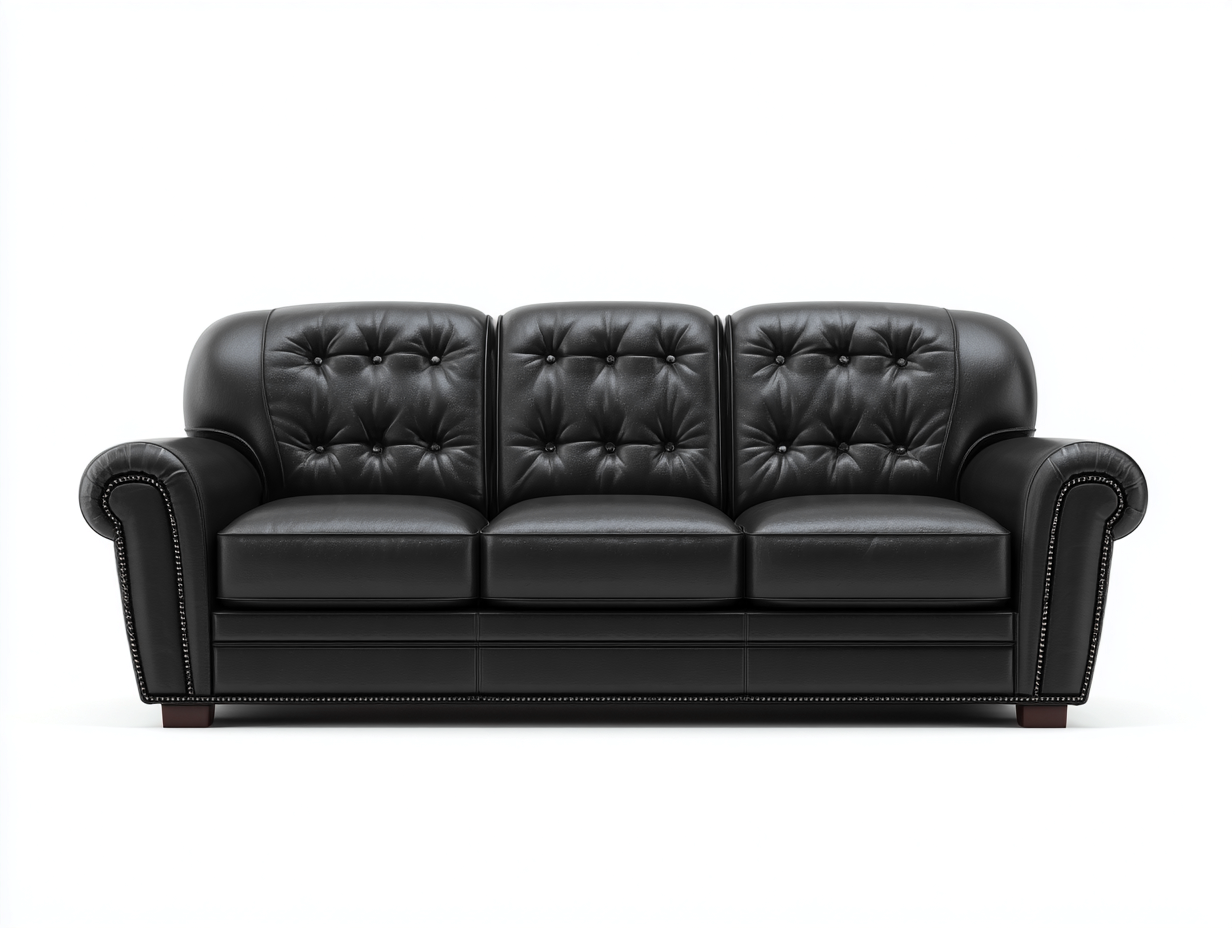 Canapé 3 places en cuir 215x95x88 cm - noir - style classique capitonné pour salon-Oakgoyard