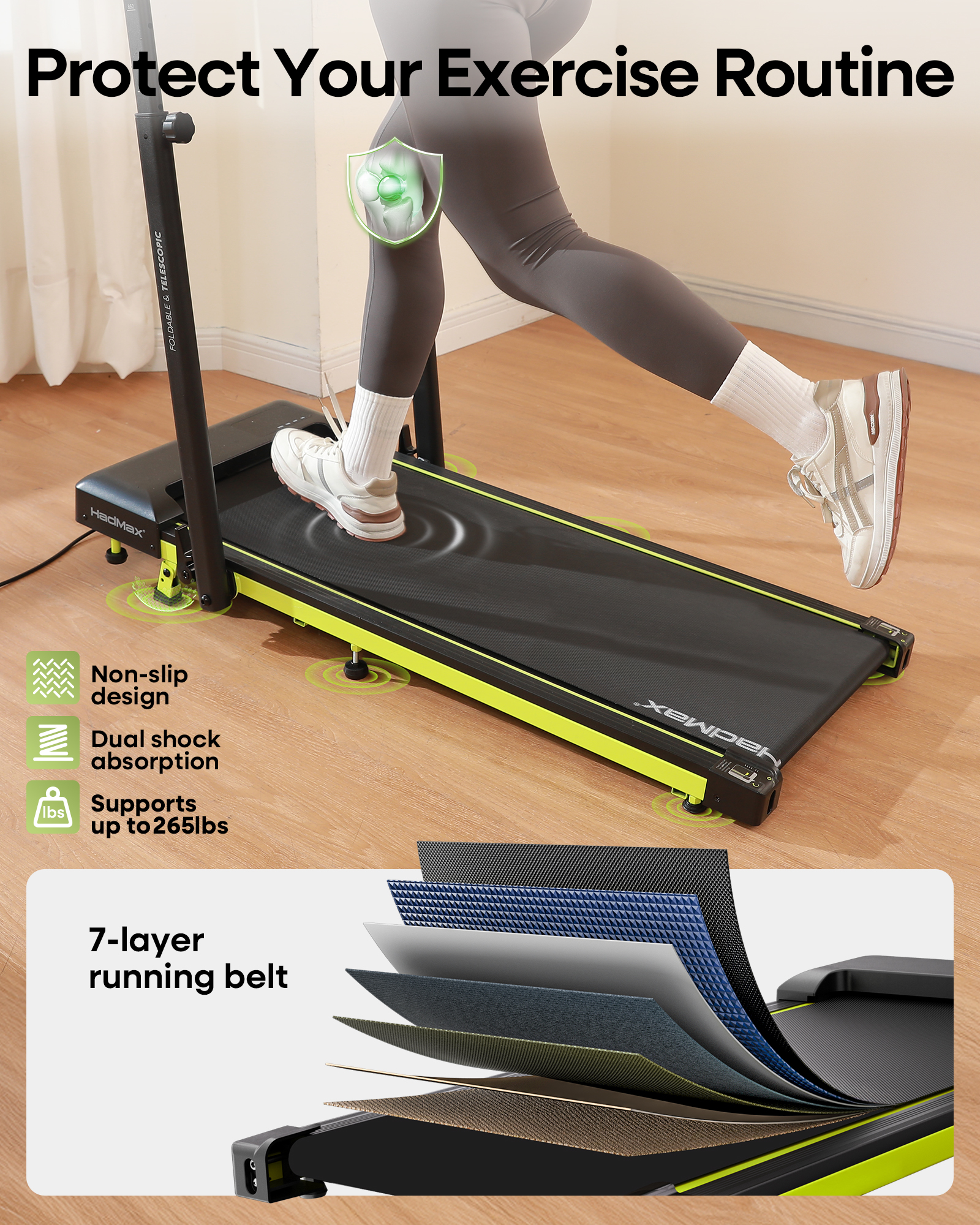 HADMAX Walking Pad Treadmill with Incline and Handle Bar