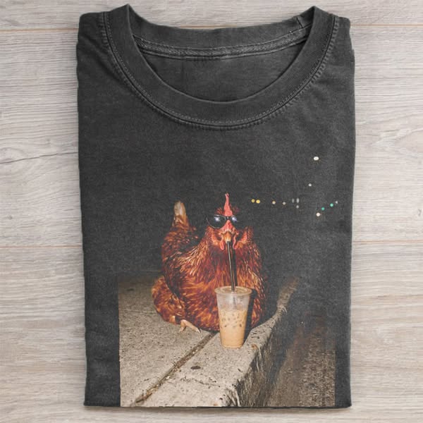 Chicken Drinking Iced Coffee T-shirt