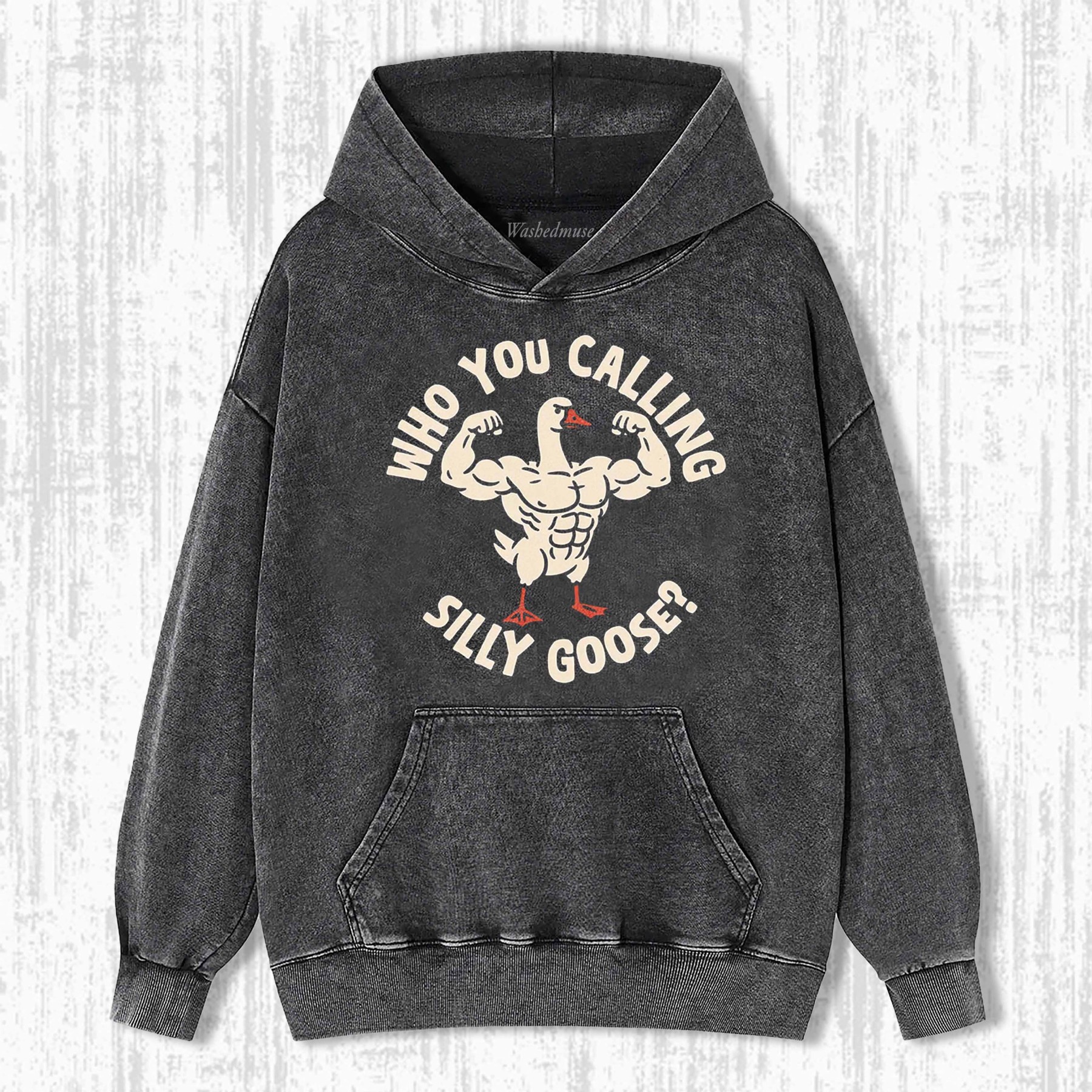 FUNNY MUSCULAR GOOSE GRAPHIC HOODIE