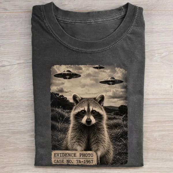 Funny Raccoon UFO Graphic T-shirt