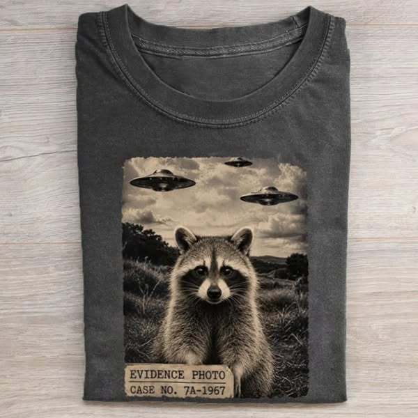 Funny Raccoon UFO Graphic T-shirt