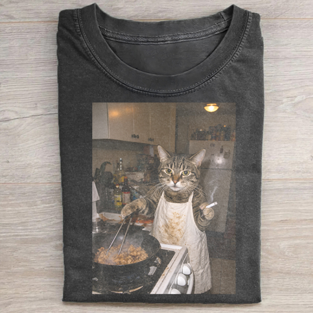 Retro Cooking Cat Meme Graphic T-shirt