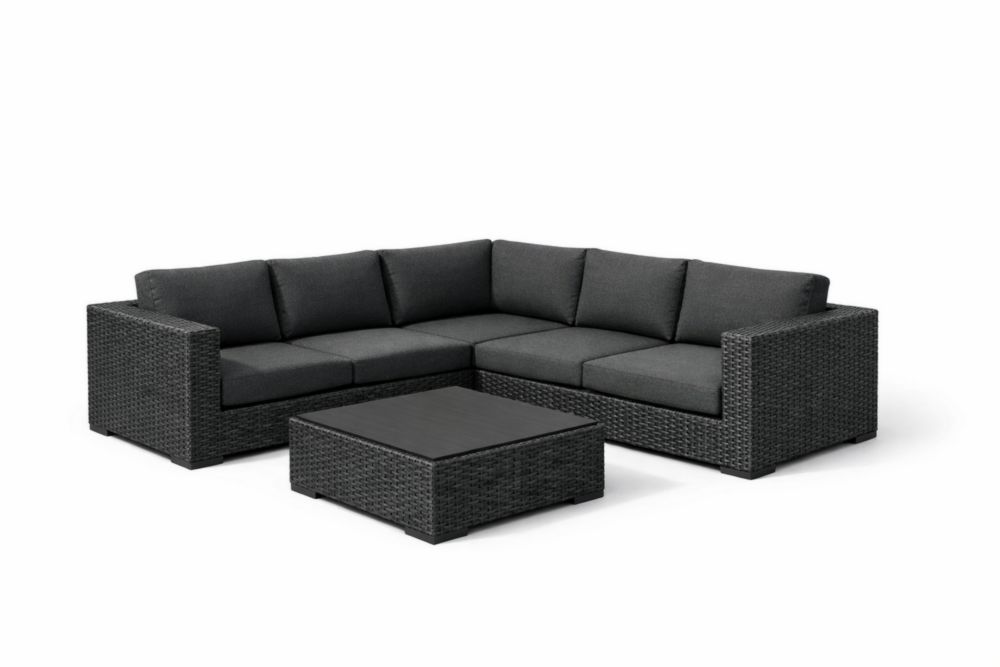 Ensemble canapé de jardin modulaire en résine tressée gris anthracite avec table basse