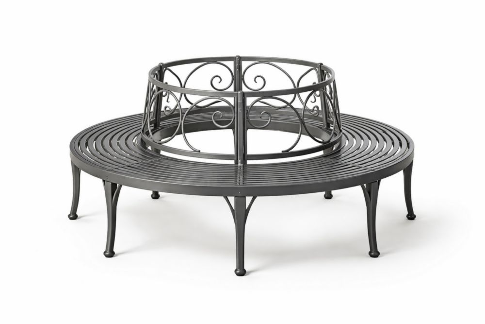 Banc circulaire en Acier gris avec ornements