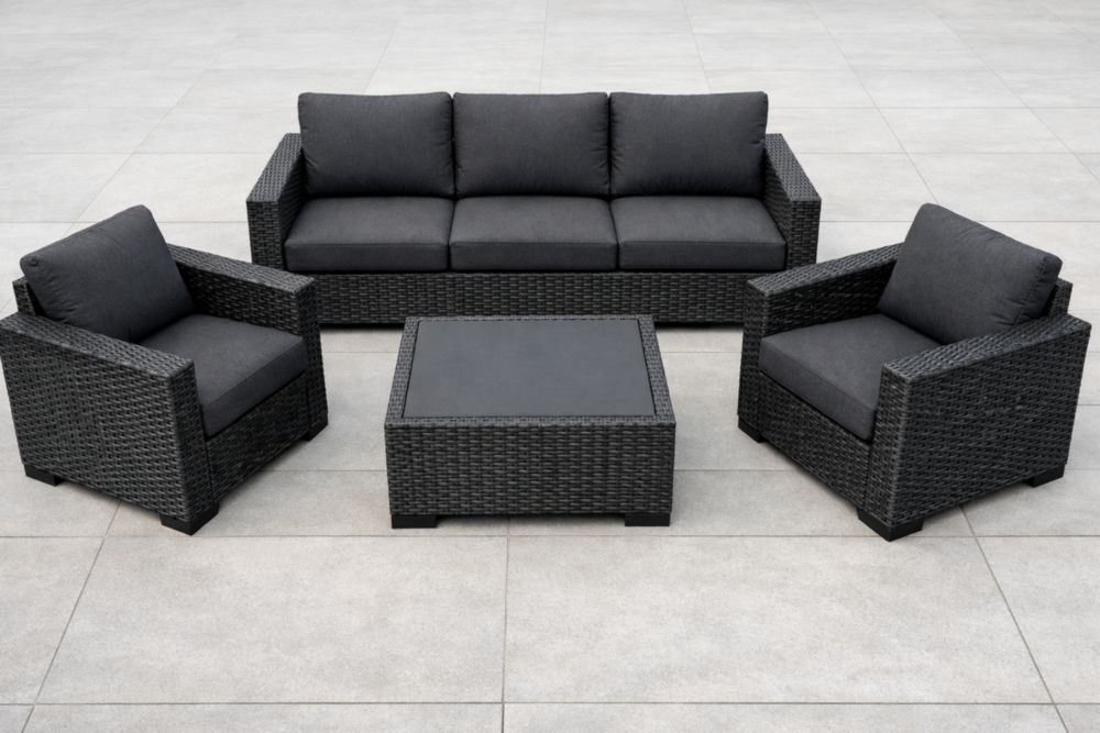 Salon de Jardin en Résine Tressée avec Coussins Gris Anthracite