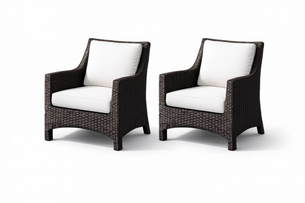 Ensemble de 2 fauteuils en résine avec coussins blancs