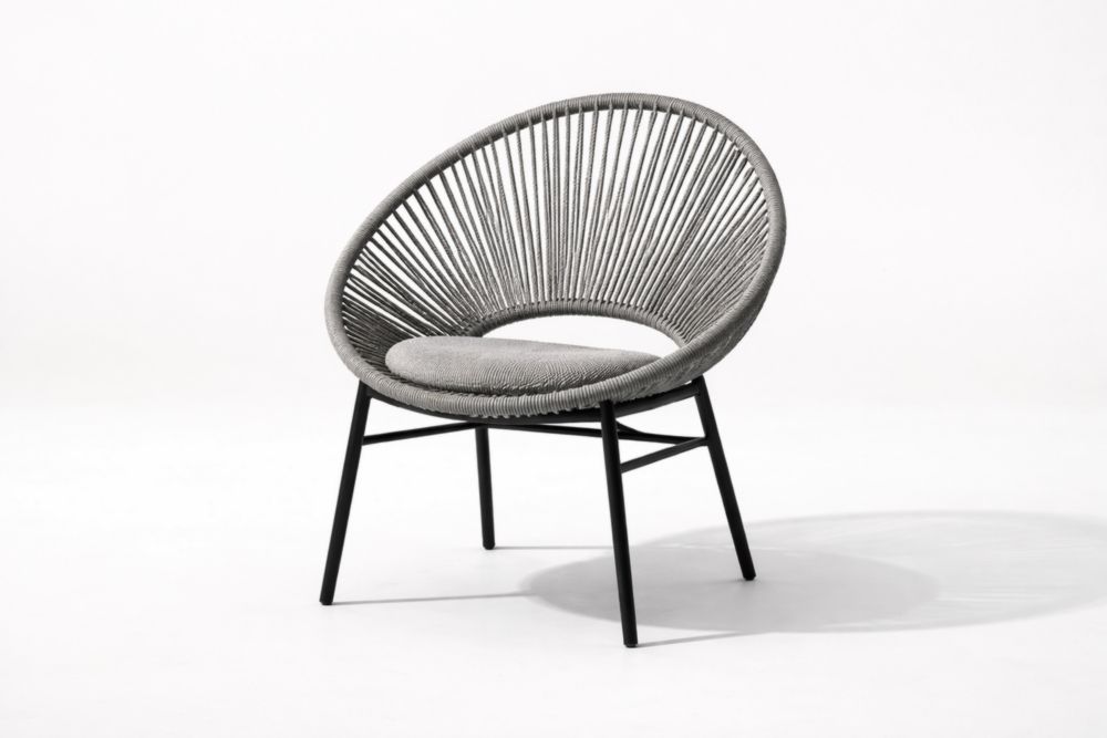 Chaise d'extérieur ronde en corde polyester gris et aluminium noir