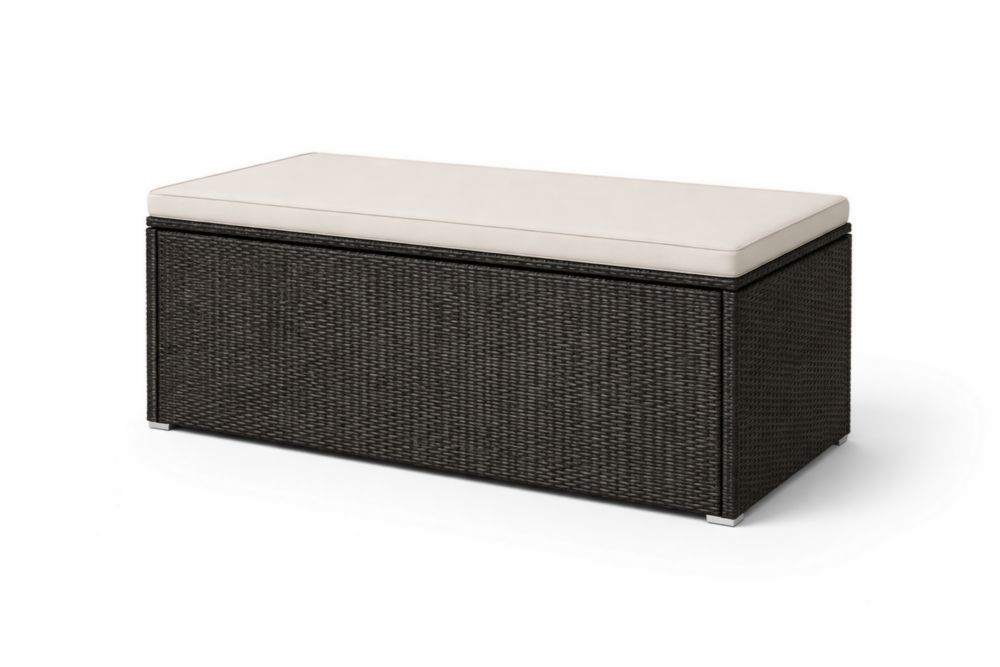 Banc de Rangement en Résine Tressée avec Coussin Beige