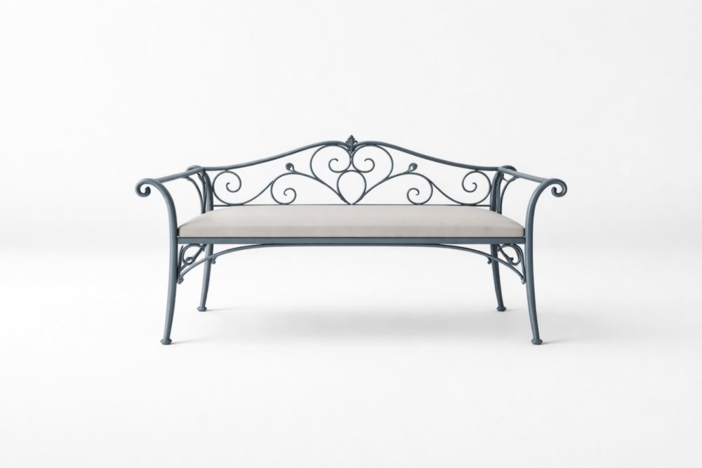 Banc en Fer Forgé avec Coussin en Tissu Beige