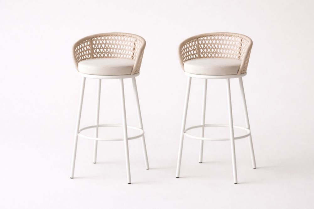 Tabourets de bar en rotin et aluminium blanc (Lot de 2)