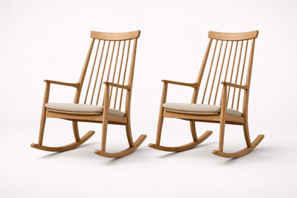 Lot de 2 chaises à bascule en bois massif avec coussins en tissu