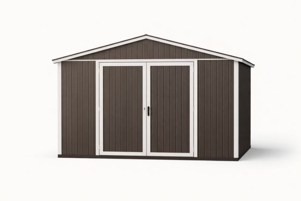 Abri de Jardin en Résine avec Double Porte Marron et Blanc