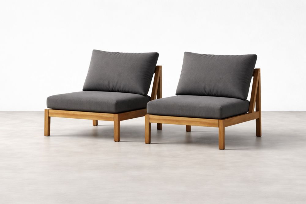 Paire de Fauteuils en Bois massif et Tissu Gris