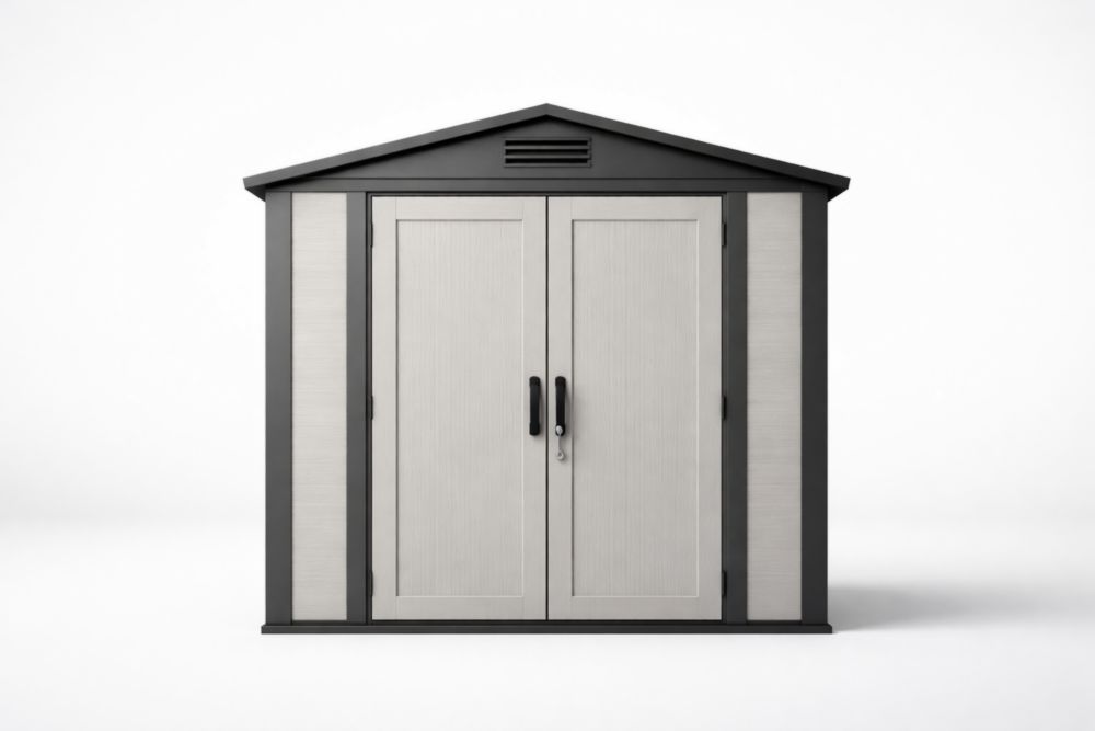 Abri de jardin en résine gris avec portes doubles 180 x 200 x 210 cm