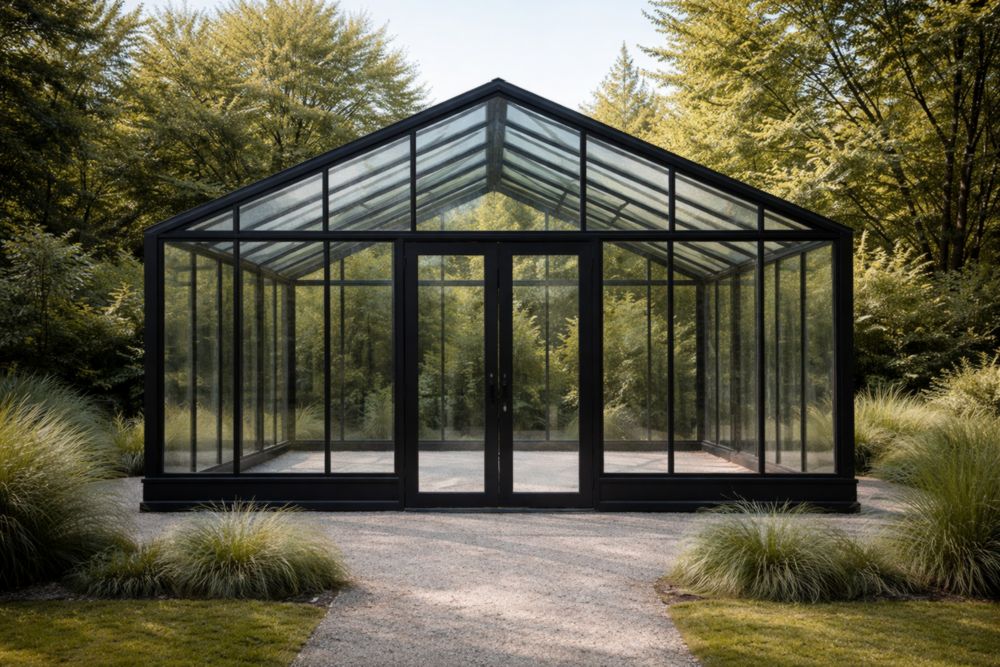 Serre en verre trempé structure aluminium Noir