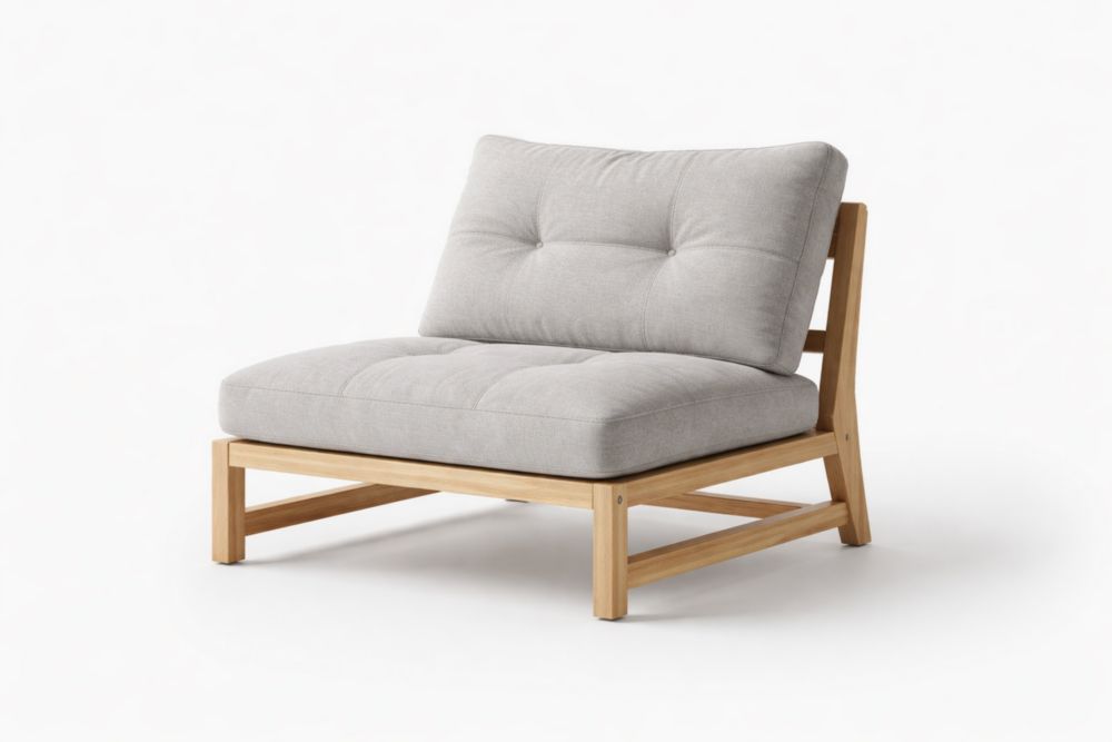 Fauteuil en tissu gris avec structure en bois massif
