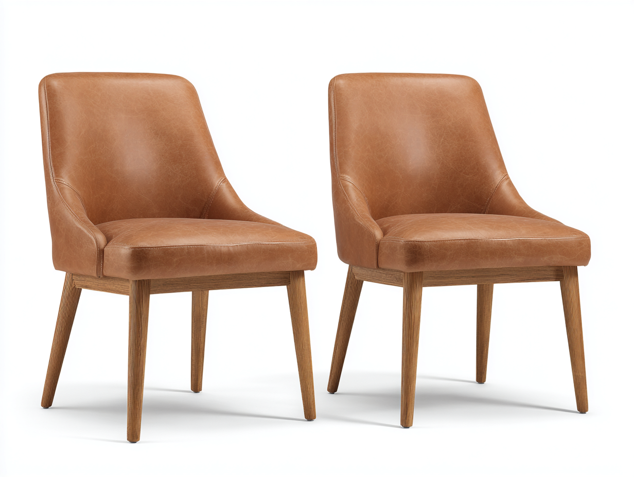 Sedia da pranzo-legno-pelle sintetica-53x57x81 cm-marrone chiaro-naturale-design moderno-Craftgetnest