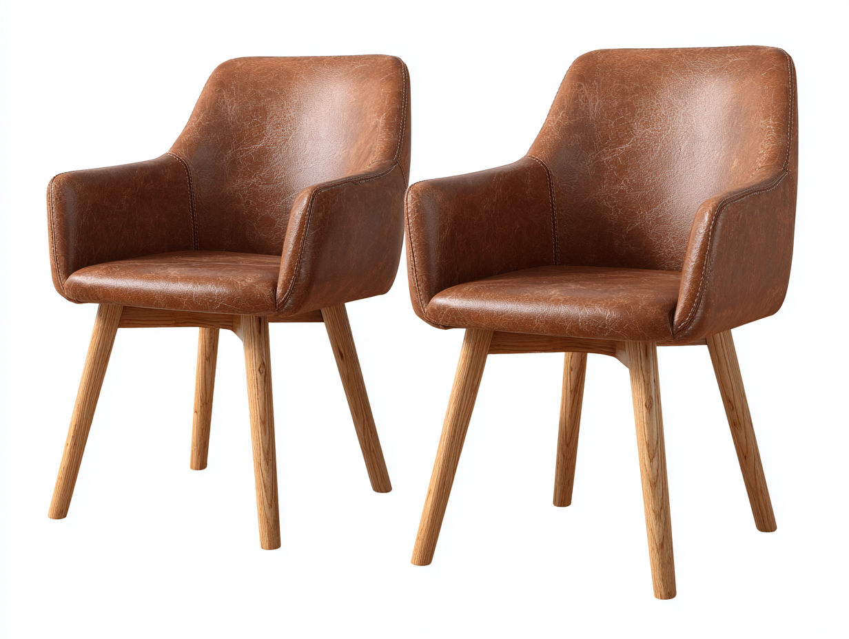 Sedia da pranzo-legno-pelle sintetica-61x59x81 cm-marrone cuoio-naturale-design moderno-Craftgetnest