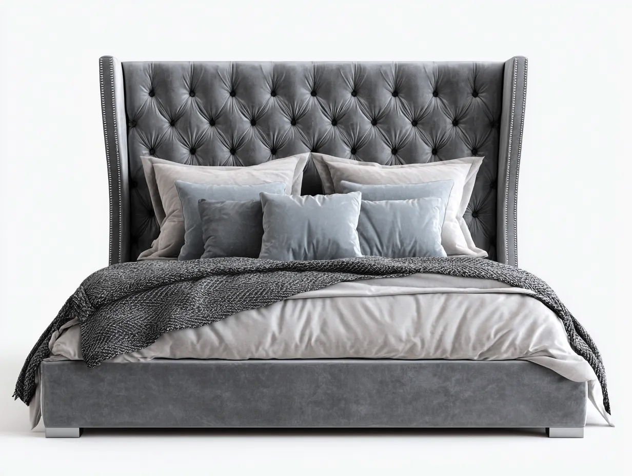 Letto matrimoniale - Tessuto - Legno - 218x182x118 cm - Grigio - Stile moderno-Craftgetnest