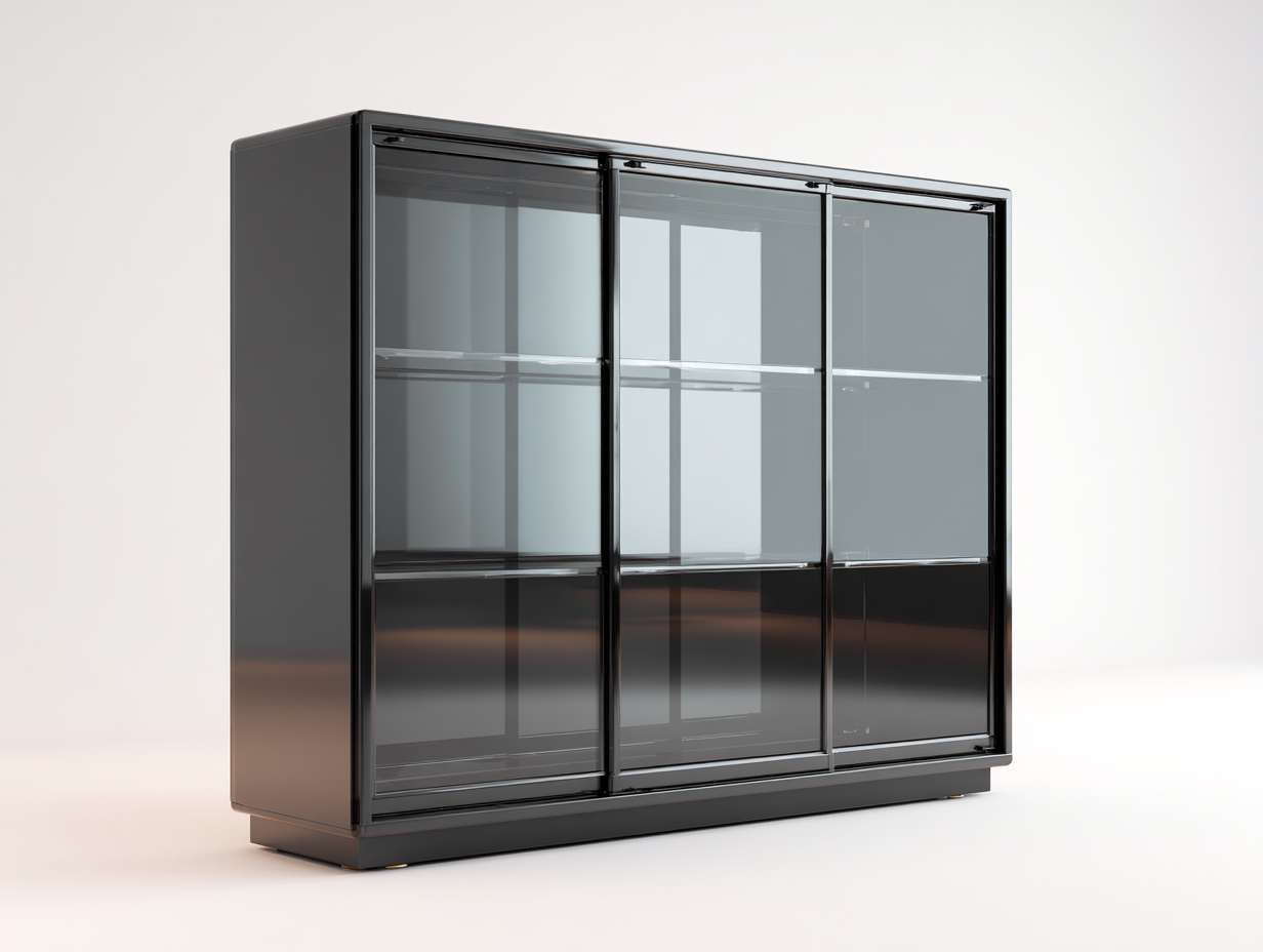 Vetrina-Vetro-Metallo-180x45x175 cm-Nero-Design moderno-Craftgetnest