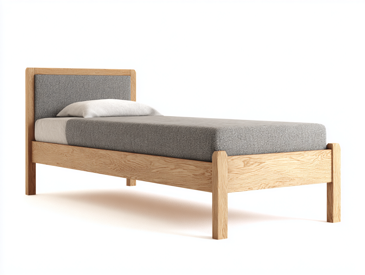 Letto singolo - Legno-Tessuto - 210x98x100 cm - Naturale-Grigio - Design moderno-Craftgetnest