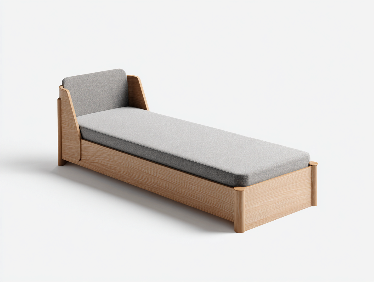 Letto singolo - Legno-Tessuto - 208x92x78 cm - Naturale-Grigio - Design moderno-Craftgetnest