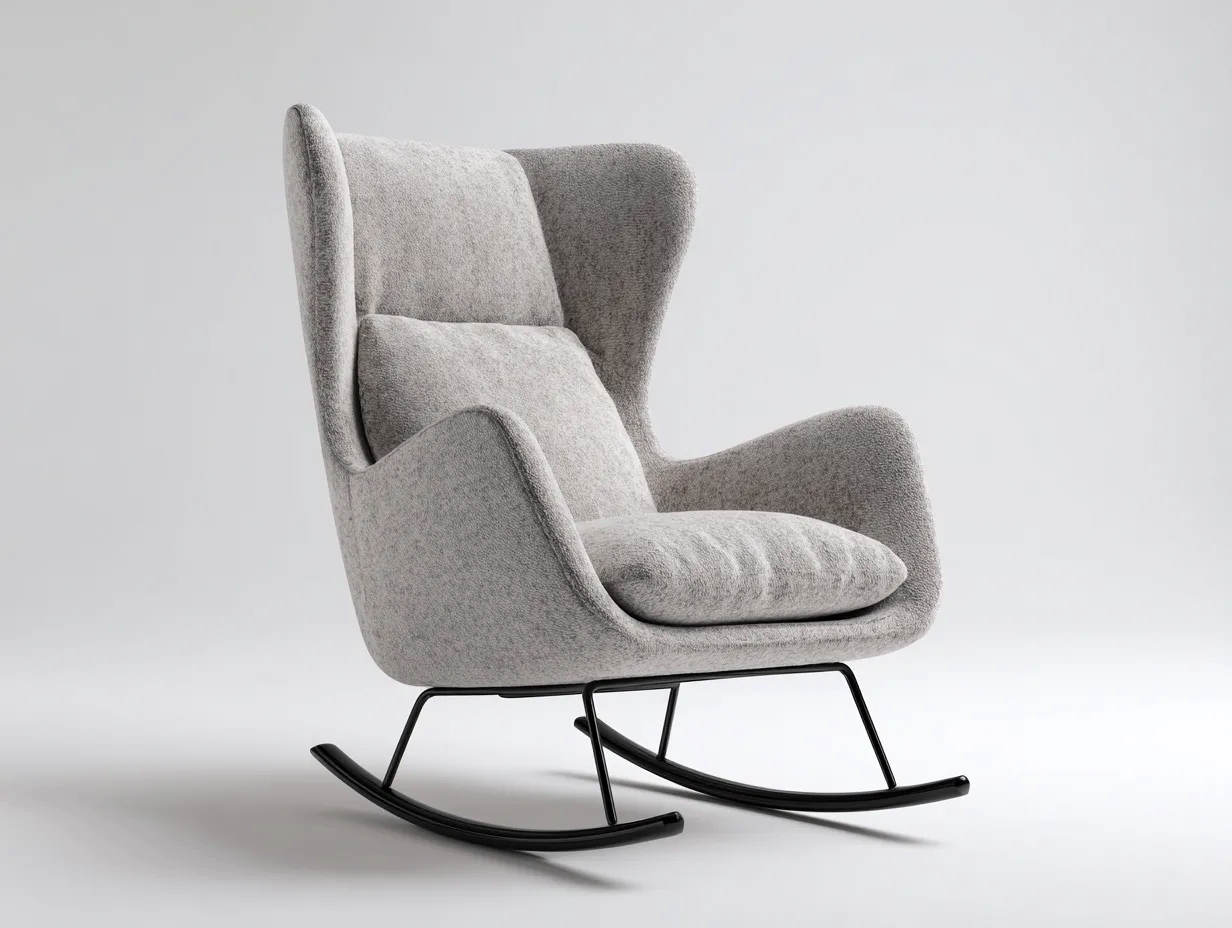 Sedia a dondolo-Tessuto-Metallo-97x75x102 cm-Beige chiaro-Stile moderno-Craftgetnest