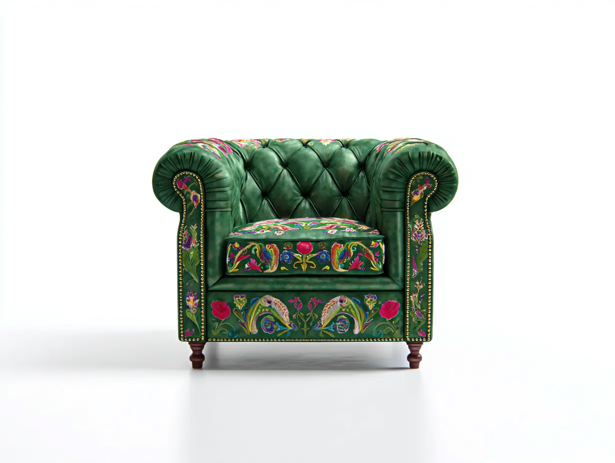 Poltrona in tessuto-tessuto-legno-84x82x80 cm-verde-design decorativo-Craftgetnest