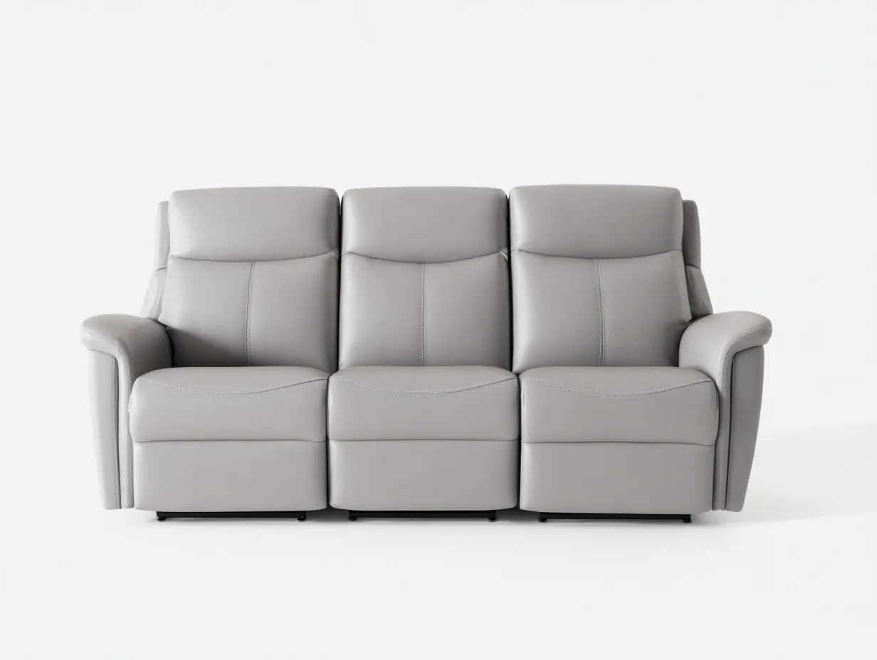 Divano reclinabile-pelle-215x95x100 cm-grigio chiaro-design moderno-Denuplab