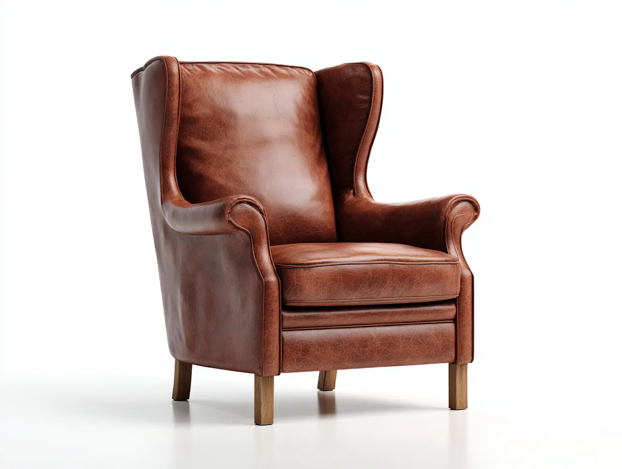 Poltrona a orecchioni-pelle-90x88x106 cm-marrone cognac-design classico-Denuplab