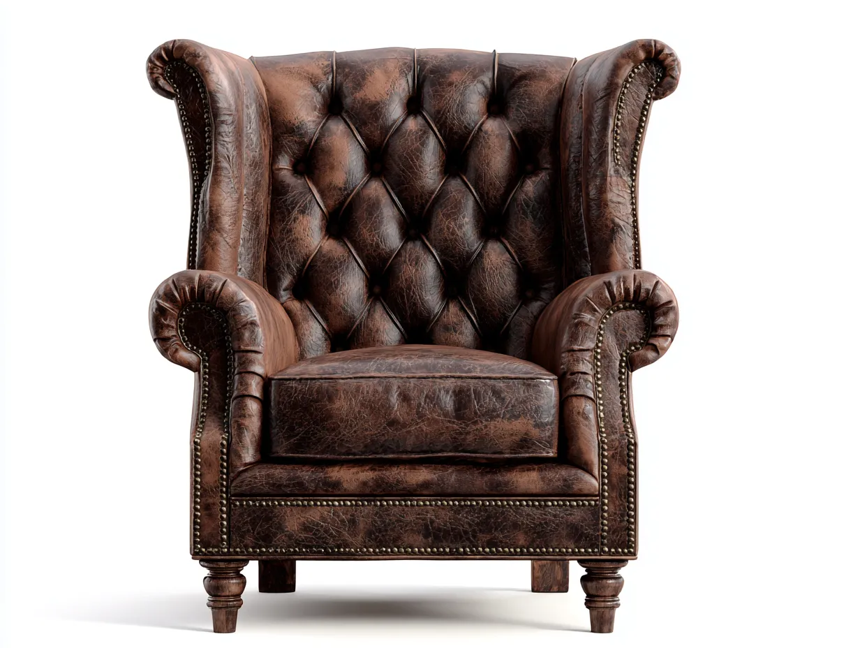 Poltrona a orecchioni-pelle-92x88x108 cm-marrone-design classico-Denuplab