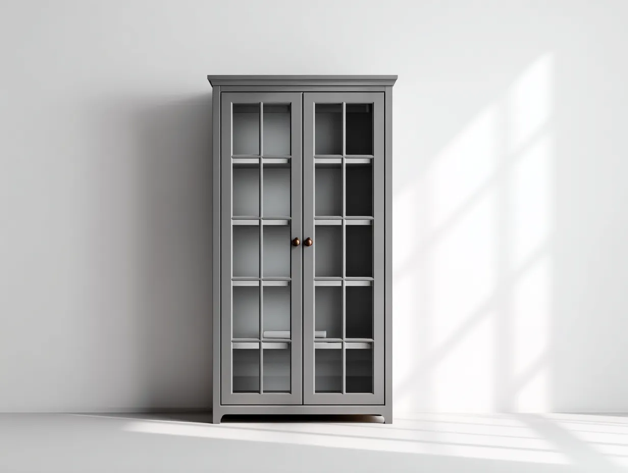 Vetrina-legno-vetro-78x40x185 cm-grigio-design moderno-Denuplab