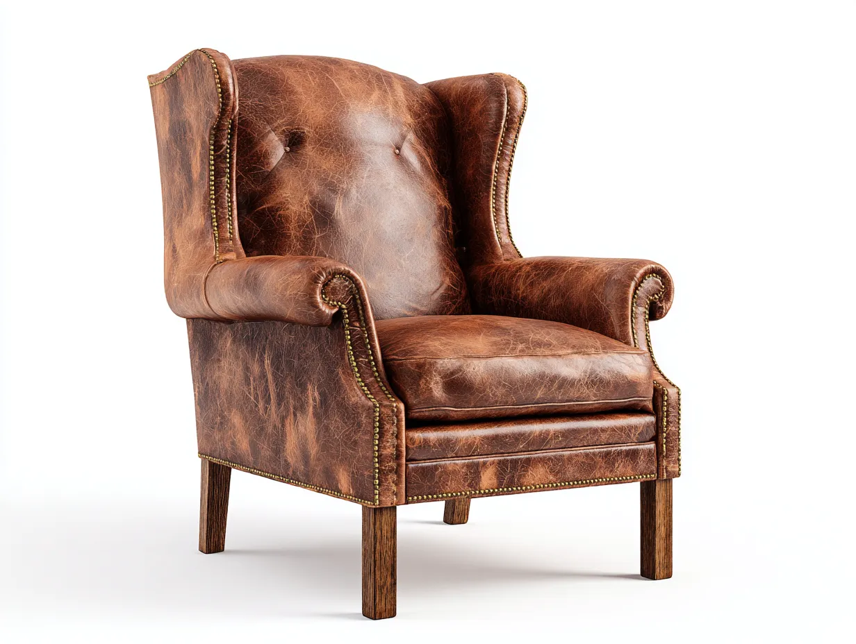 Poltrona a orecchioni-pelle-91x89x107 cm-marrone cuoio-design classico-Denuplab