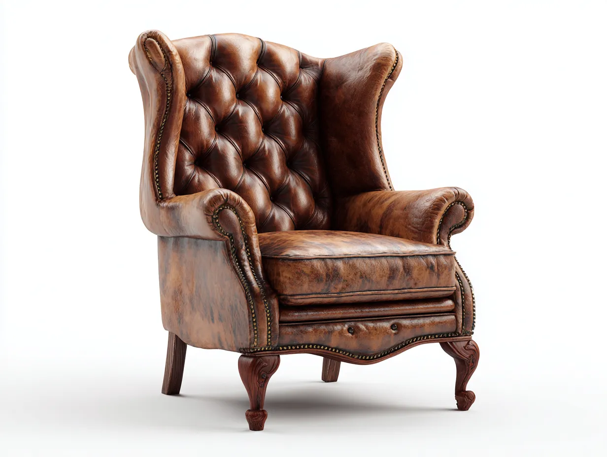 Poltrona a orecchioni-pelle-95x92x112 cm-marrone chiaro-design classico-Denuplab